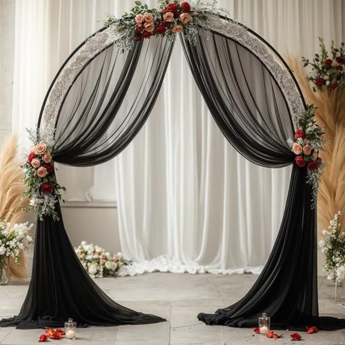 Wedding Arch Draping Fabric, 2 Panels 18FT Black Sheer Backdrop Curtain Chiffon Fabric Drapery Voile Scarf Draping Panels for Wedding Archway Ceremony Curtain Valance Party Decoration - color: Black Drapes Curtain, size: (2 Panels )6 Yards/36ft