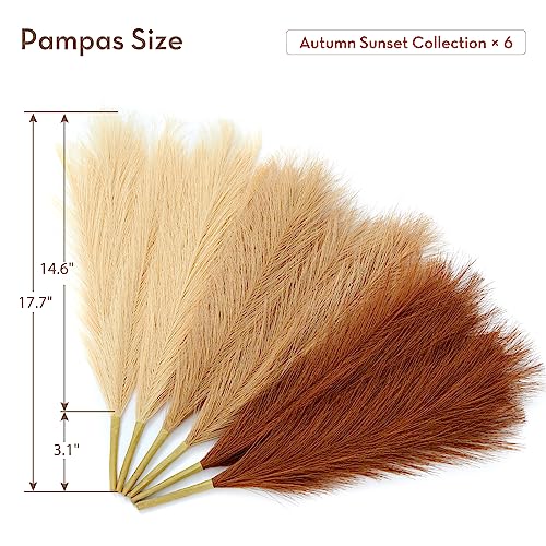 Serwalin Pampas Grass Boho Home Decor, 17in 6pcs Artificial Pampas Grass Decor, Fall Faux Pampas Grass Bouquet Living Room Wedding Party Centerpieces, Pompas Floral Vase Filler - color: Fall Sunset, size: 17 Inch 6 Pcs