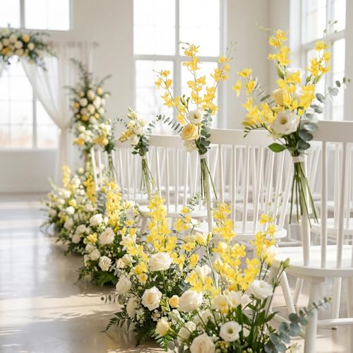 Artificial Orchid Silk Fake Yellow Flowers 5PCS Long Stem Artificial Flowers that Look Real Dancing Lady Orchids for Tall Vase Home Outdoor Wedding Party Office Decoration(Yellow) - color: Yellow
