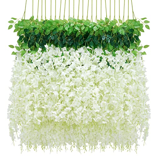 BLEUM CADE 20Pcs White Fake Wisteria Hanging Flowers, 3.6Ft/Pcs Artificial Wisteria Garland, Hanging Flowers for Wedding Party Home Backdrop Wall Decoration - color: White, size: 20pcs