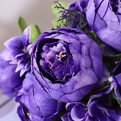 Duovlo Artificial Peony Silk Flowers Fake Flowers Vintage Wedding Home Decoration,Pack of 1 (Medium Purple) - color: Medium Purple
