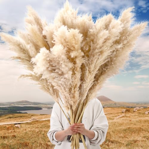Wavwavw 40pcs 46 Inch Fluffy Tall Pampas Grass Decor Bulk, Natural Dried Pampas Grass Bouquet for Floor Vase, Wedding Floral Arrangements, Party, Farmhouse, Boho Home Decor
