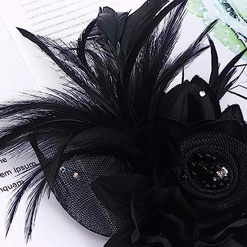 Elegant Flower Brooch for Women Wedding Party Dance Banquet Pins Feather Flower Fascinator Lady Floral Hairpins Dress Suit Lapel Pin Ceremony Accessories Corsage Brooches Vintage Jewelry Gifts - color: Black