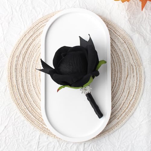 Black Rose Wrist Corsage and Boutonniere Set Rose Corsage Wristlet for Wedding Prom Party Homecoming Decoration Set of 2 (Black) - color: Black