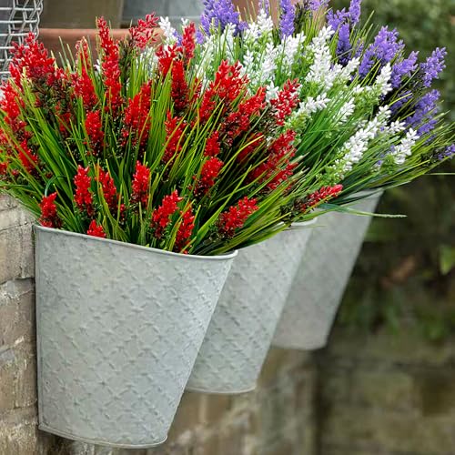 12 Bundles Artificial Plants Outdoor Fake Monkey Grass, UV Resistant Faux Plants Outdoor Red Artificial Flowers,Fake Flowers Outside Plants for Front Porch Yard Pathway Garden Summer Décor (red) - color: Red