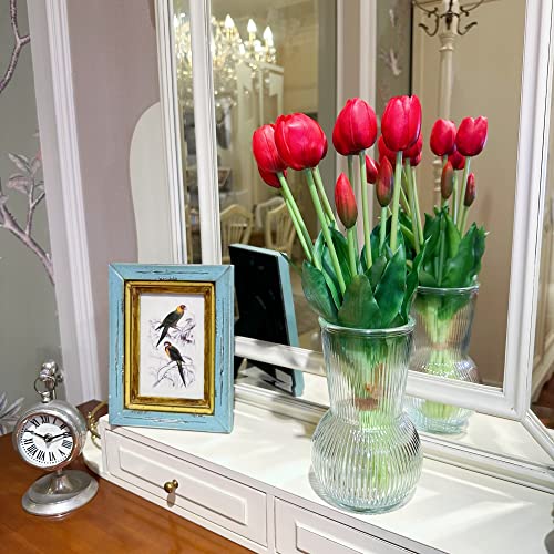 16-inch Premium Real Touch Fake Tulips, Artificial Flowers with Buds, Flexible Stem Easy to Shape, Faux Tulips (Vase not Included), 5-Pack Set of Passion Red - color: Passion Red