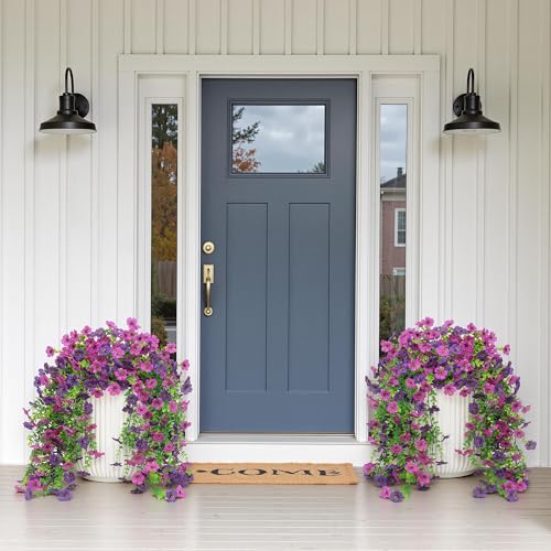 Artificial Hanging Fake Flowers Plants Spring Summer Decoration for Outdoor, 4PCS Faux Silk Daisy UV Resistant for Outside Realistic plastic Flowers Home Porch Patio Balcony Yard Decor(Double Purple) - color: Doublepurple