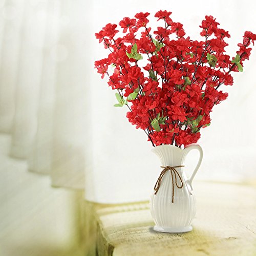 10PCS Artificial Cherry Blossom Branches Silk Spring Peach Blossom Fake Flowers Arrangements for Home Wedding Decoration (Red) - color: Red