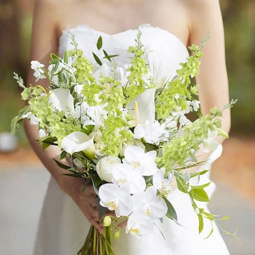 16Pcs Green Delphinium Artificial Flowers Larkspur 33.5'' Long Stem Fake Silk Green Flowers for Tall Vases for Home Wedding Party Table Centerpiece Floral Arrangement (Light Green) - color: Light Green