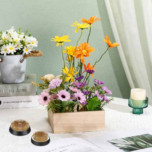 Sliner 6 Pcs Flower Frogs Round 2.8/2/1.3/0.9 Inches Floral Frogs Flower Holder Japanese Ikebana Vase Kenzan Floral Arranger Fixed Tools Arrangement Pin for Home DIY Craft Decoration(Brass) - size: 4 Size