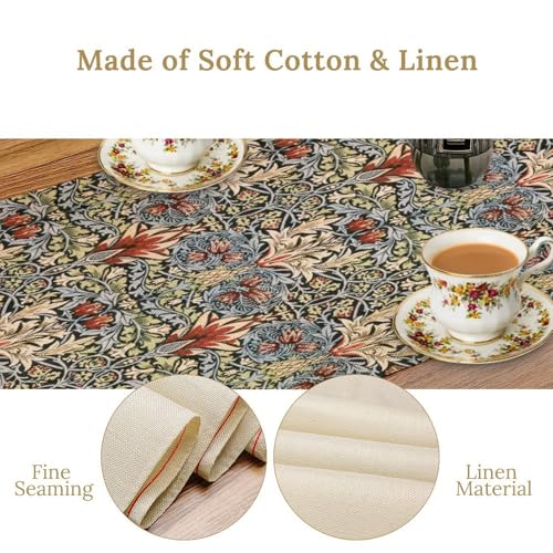 William Morris Style Plant Table Runner for Table Decor, Rustic Art Tree Lemon Vintage Botanical Printed for Kitchen Dining Room Living Room Farmhouse Party Holiday Decorate 13" x 36" - color: William Morris_11, size: 13"W x 36"L (Pack of 1)