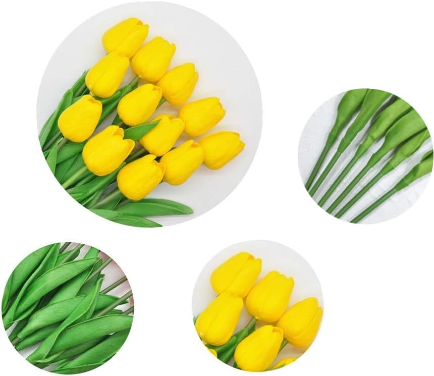 Artificial Tulips 10Pcs Real Touch Fake Tulips PU Flower Arrangement Bouquets for Home Party Decoration (Yellow) - color: Yellow