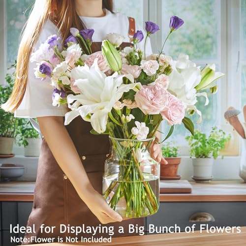 Clear Glass Vase, Large Flower Vase, 8-inch Glass Flower Vase for Plants, Wide Mouth Vase for Home, Wedding, Living Room, Dining Table - size: 6"W x 8"H