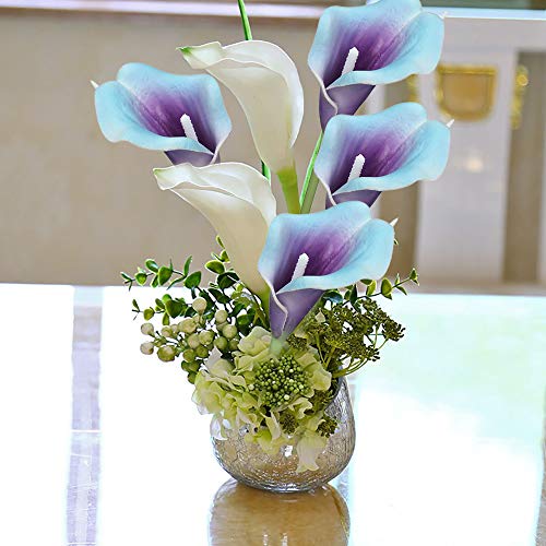 Faylapa 20 Pcs Artificial Calla Lily Real Touch Flowes Fake Flowers Wedding Bouquets Home Floral Decorations (Blue Purple Calla Lily) - color: Blue Purple