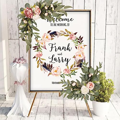 GOLDY&WENDY 2pcs Artificial Wedding Sign Flower Swag for Wedding Party Arch Entrance Welcome Sign Decor - color: D2-peony