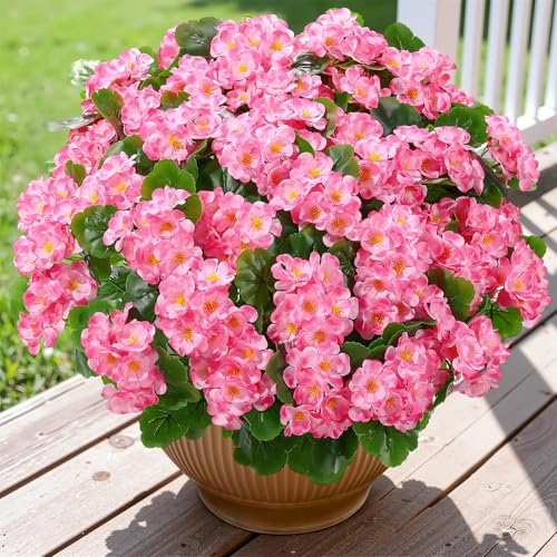 Alupssuc 8 Bundles Artificial Geranium Flowers UV Resistant for Outdoors | Silk Material, Real Touch, 18" Tall, 8 Bundles, 5 Stems Each, for Front Door Garden Porch Patio Planter, No Fade, No Watering - color: Ombre Pink