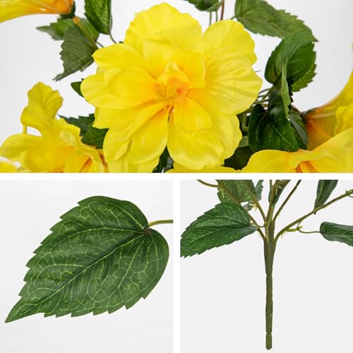 Briful 3 Bundles Artificial Hibiscus Flowers 13in, Short Faux Hibiscus Stems with Full Blooms, Silk Tropical Flowers for Small Vase, Hanging Basket, Centerpiece, Party, Indoor Outdoor Decor, Yellow - color: 3pcs Yellow