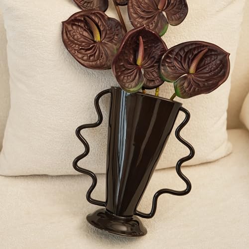 Wild Works Dark Brown Rotary Vase, 9.85” Tall Vintage Decor Vases Medieval Flower Vessel Living Room Entrance Personalized Simple Wabi Sabi Decorative Ornament Ceramic Ornament - color: Brown Rotary Vase
