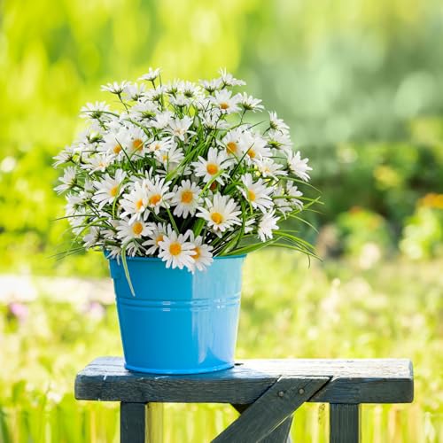 4 Bundles Artificial Silk Daisy Flowers Fake Daisies Plastics Plants Flower Faux Wildflowers Outdoor UV Resistant for Home Decor Indoor Outside Porch Patio Garden Planters Decoration (White) - color: White