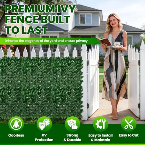 KASZOO Artificial Ivy Privacy Fence Screen 140"×60" - UV-Anti Dense Faux Ivy Greenery Backdrop Fence Panels for Patio, Balcony, Garden, Backyard Indoor Outdoor Decor - size: 140*60inch