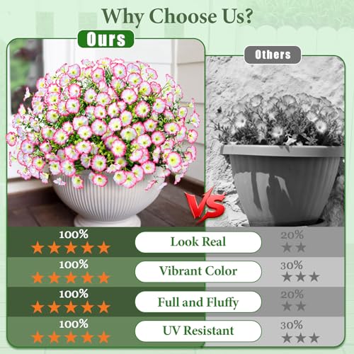 Yastouay Artificial Flowers for Outdoors, 14 Bundles Fake Outdoor Flowers, UV Resistant Artificial Plants & Flowers for Decoration, Pink Realistic Morning Glory for Outdoor Porch Garden Decoration - color: Pink, size: 14 Bundles