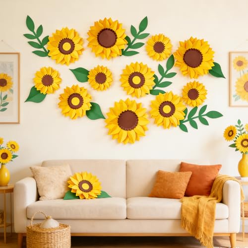 SUNBEAUTY Sunflower Paper Flower Decorations for Wall Giant Artificial Sunflowers Classroom Decor Spring Summer Bulletin Board Decoration Large 3D Paper Flowers Wall Decor for Wedding Baby Shower - color: Sunflower Paper Flowers