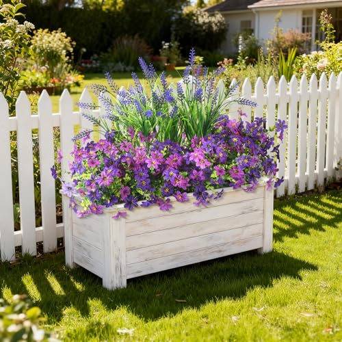 Artificial Flowers for Outdoors UV Resistant, 14 Bundles Fake Flowers Daisy with Lavender Faux Outdoor Plants Silk Flower for Outside Planters Patio Porch Window Garden Yard Spring Summer Decoration - color: Deep Purple Fuchia