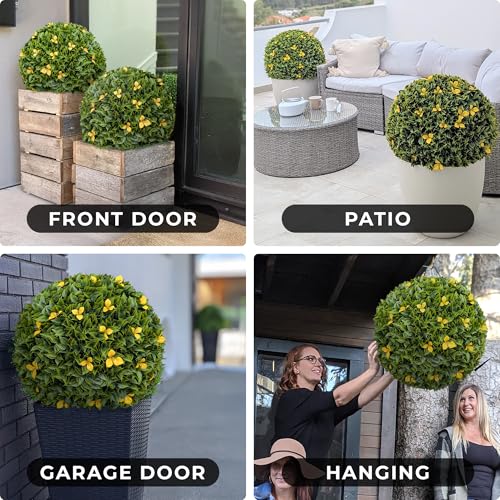 365 Curb Appeal 23" XL Bougainvillea Topiary Balls + Yellow Flower Pack (1 Artificial Topiary Ball (2 Halves)) - color: Bougainvillea + Yellow Flowers, size: 1 topiary ball (2 halves)