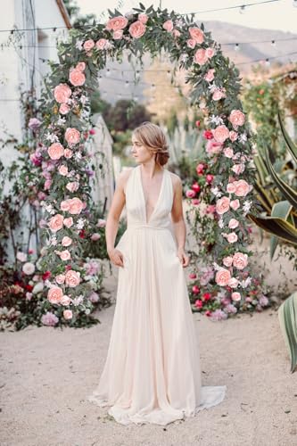 DearHouse 2Pack Artificial Peony Flower Garland - 6ft/Strand Silk Peony Flower Greenery Garland with Fake Willow Leaves for Wedding Ceremony Backdrop Party Table Centerpieces Decor (Pink) - color: Pink