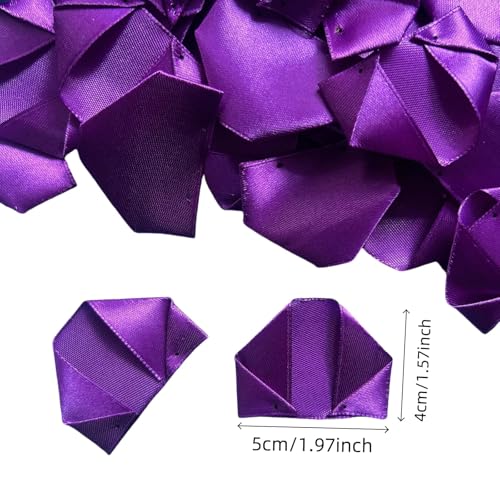 100 Pcs Premade Satin Ribbon Rose Petals Half-Finished DIY Everlasting Rose Making Kit: 100 Pcs Pre-Cut Satin Petals for Handmade Forever Flowers, Wedding & Anniversary Bouquets - color: 100 Pcs Dark Purple