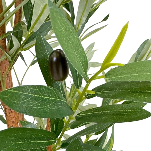 Artificial Tree in Geometric Pattern Planter, Fake Olive Silk Tree for Indoor and Outdoor Home Decoration - 68" Overall Tall (Plant Pot Plus Tree) - style: Olive Tree