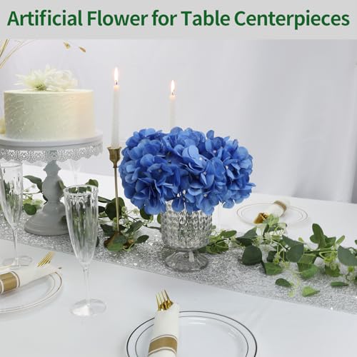 Blue Hydrangea Artificial Flowers Bulk with Stems 64 Pcs | Faux Silk Hydrangeas Flower Heads with Stems for Wedding Arch Table Centerpieces Home Garden Baby Shower Party Decoration - color: Blue