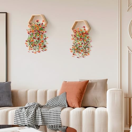 Artificial Faux Mums Fall Hanging Flowers for Outdoor Decoration,2 Pack Fake Silk Plants Daisy Realistic UV Resistant Summer Decor for Home Indoor Porch Patio Balcony Yard Autumn Decor (Brown Orange) - color: Brown Orange