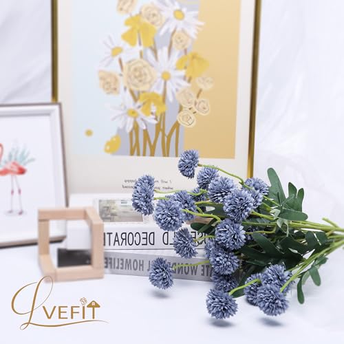 LVEFIT 10 Pcs Dusty Blue Kiku Flower Fake Mums Long Stem Flowers,Faux Kiku Flower Bulk,Silk Flowers Mini Chrysanthemum Floral Arrangements,Artificial Flowers Chrysanth Mini Fake Flower - color: Dusty Blue