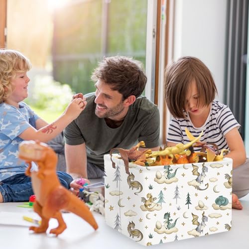 Rectangular Dinosaur Baskets,Watercolor cute dragon fairy tale kids nursery basket,Cloud moon star dragon egg laundry basket for kid,Toys Box,Dinosaur Room Decor(Cute dinosaur) - color: Cute dinosaur
