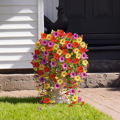 AGIRL 6 Bundles Artificial Flowers for Spring Decoration,Faux Plants for Outdoor Planters,UV & Fading Resistant Silk Fake Flowers for Garden,Patio,Porch,Yard,Farmhouse Decor - color: Mix 3 Colors (Red Yellow Purple)
