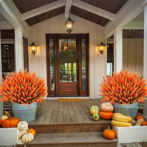 Toprooms Fake Mums Fall Decor, 12 Bundles UV Resistant Faux Mums for Outdoor Planters, Fall Flowers Artificial for Decoration, Faux Plants for Home Porch Thanksgiving Decoration (Autumn, 12 Pcs) - color: Autumn