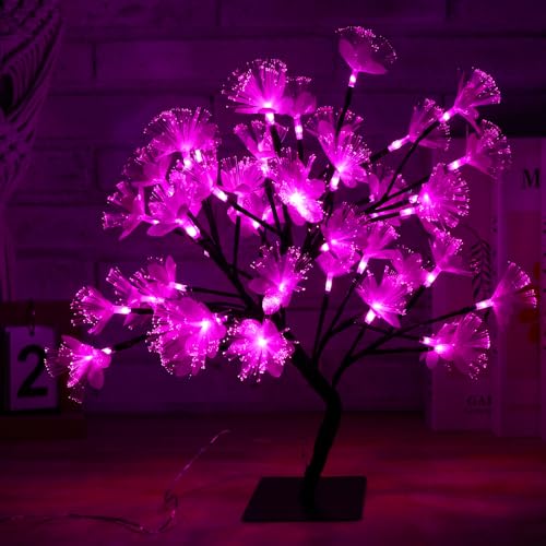 Drawelry Fiber Optic Flower Tree Lamp - 48 LED Table Night Light USB Powered Artificial Flower Bonsai Tree Lamp Bedroom Living Room Decor Valentine's Day Birthday Gift for Women Girls Mother (Pink) - color: Pink