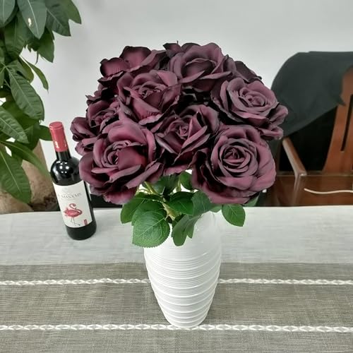 ATFL Fake Roses Artificial Flowers Bulk,Floral Diameter 4'',20 Pcs Artificial Silk Roses Flowers with Stems for Wedding Arrangement Centerpieces Party Home Table Decorations (20, Burgundy) - color: Burgundy
