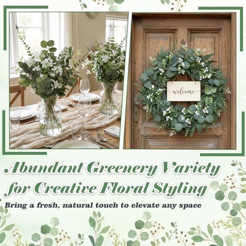 60 Pcs 5 Kinds Mixed Eucalyptus Leaves Stems Artificial Eucalyptus Leaves Bulk Silver Dollar Faux Greenery Picks for Wedding Vase Bouquet Centerpieces Decor - size: 60 Pcs