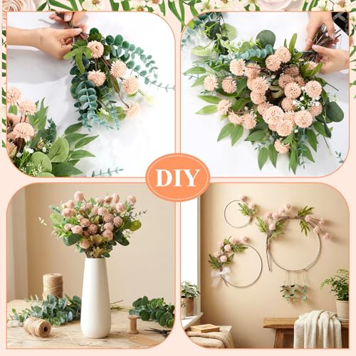 Yinder 60pcs Mixed Artificial Eucalyptus Stems and Faux Flower Set, Greenery Eucalyptus Branch Baby's Breath Silver Dollar Stem Berry and Silk Mums for Vase Centerpieces Wedding Arrangement Home Decor - color: Beige