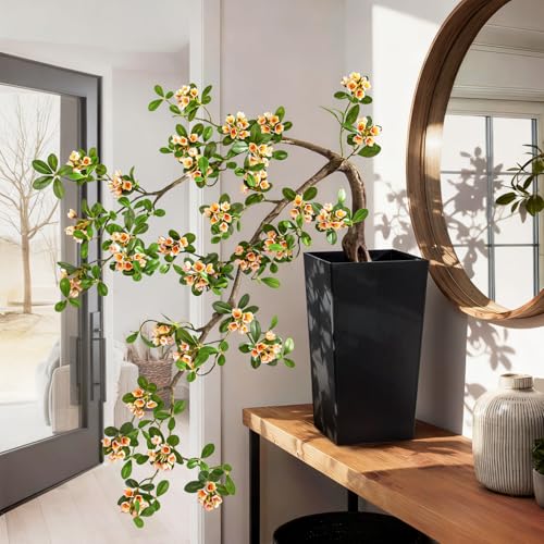 Artificial Bonsai Tree Fake Plant in Pot 2.6FT Artificial Flowers Plants 31in Artificial Spring Flowers Tree bonsai with Lifelike Leaves Realistic Flowers for Living Room Stairwell Patio Decor(Yellow) - color: Yellow