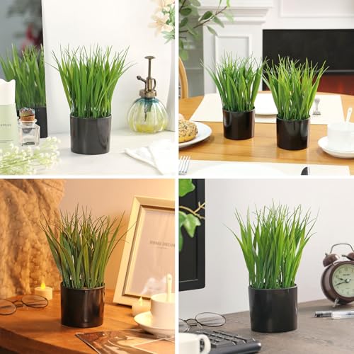 2 Pack Fake Plants Indoors Potted Wheat Grass Faxu Plants for Desk Table Shelf Decor, Artificial Plants Greenery Indoor for Bathroom Office Kitchen Living Room Home Decoration
