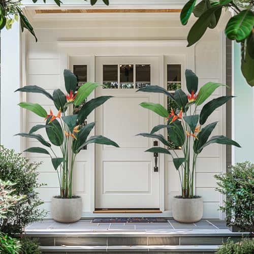 Artificial Bird of Paradise Tree 6 ft(72 in) Fake Palm Tree for Indoor Outdoor Modern Decor Faux Plants for Home Office Perfect Housewarming Gift with 14 Trunks Faux Leaves and 3 Flowers 2 Pack