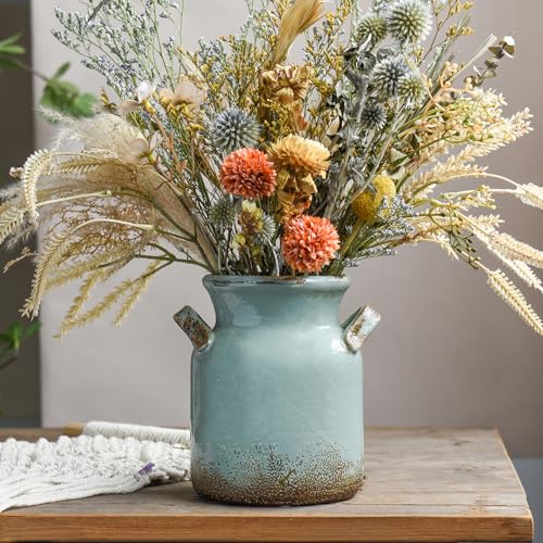 Quoowiit Ceramic Rustic Farmhouse Vase, Distressed Decorative Flower Vases for Home Decor, Ideal Shelf Decor, Green Boho Vase for Living Room Bedroom Kitchen Office Centerpiece Table Decorations - color: 6 Inch-green