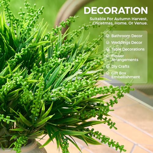 PONKING Imitation Berry Grass Branches Artificial Stems 12 Bundles Greenery Fake Plants for Home Office Flowers Bouquet Centerpiece Wedding Decoration, Christmas Decor, DIY Gift Box Embellishment - color: A Green Imitation Berry Grass Branches 12pcs