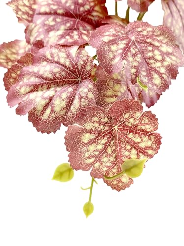 Woyrise Reptile Plants, Terrarium Hanging Plants Vines for Reptile Tank, Amphibian Habitat Leaves Decor with Suction Cup for Bearded Dragon Lizard Snake Gecko Frog Hermit Crab - 2Pcs Pink Heuchera - color: Pink Heuchera