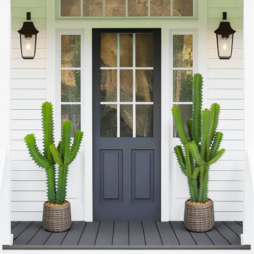Artificial Cactus Plants, 3ft Tall UV-Resistant Fake Desert Cacti Plant in Brown Pot, Faux Floor Plants for Home Office Hotel Patio Balcony or Garden Indoor Outdoor Decor - size: 35"