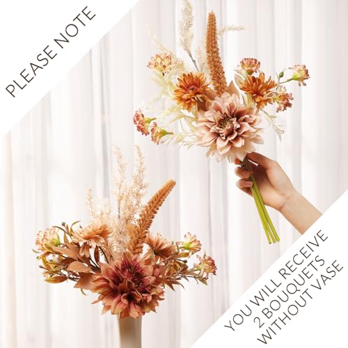 Joeabor Fake Flower Bouquet, Faux Flower Arrangement for Decorating Kitchens, Bedrooms, Bathrooms, Realistic Artificial Flowers Made of Silk & Plastic, Floral Decoration with Dahlia & Small Blossoms - color: Light Coffee & Dark Coffee