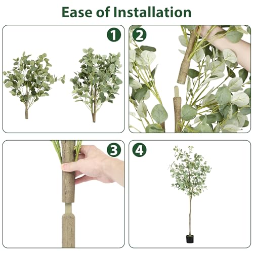 Artificial Eucalyptus Tree,6Ft Tall Fake Potted Tree Silk Faux Eucalyptus Tree with Plastic Nursery Pot, Artificial Plants for Home Office Indoor Decor - size: 6ft